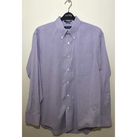 NAUTICA Purple Solid Button Down Long Sleeve Dress Shirt Pocket Oxford Mens M - Picture 1 of 7